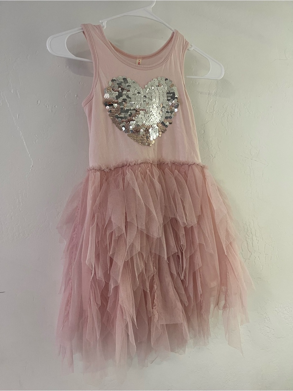 Girls' Pink Sequin Heart Tulle Dress